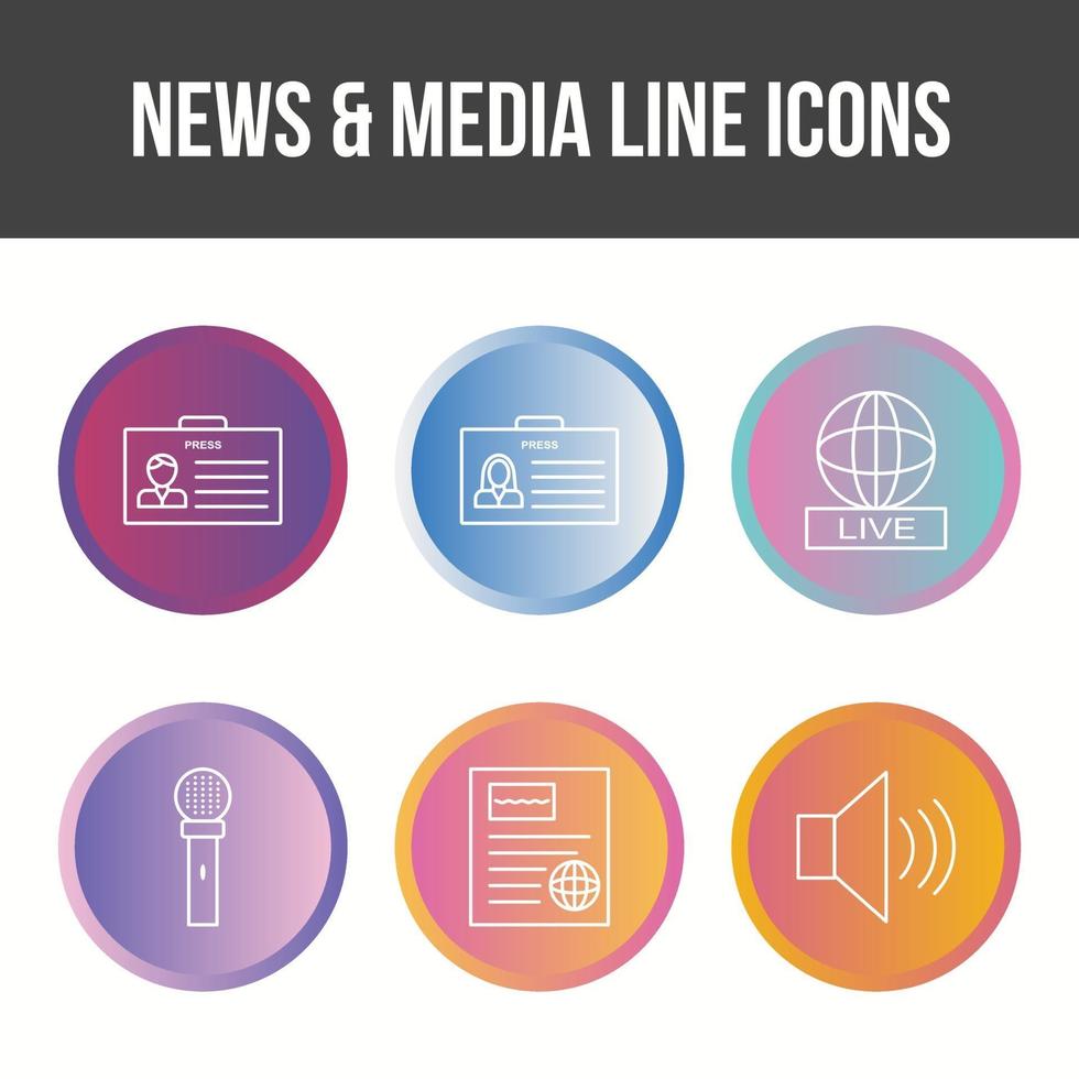 conjunto de iconos de vector de noticias y medios únicos