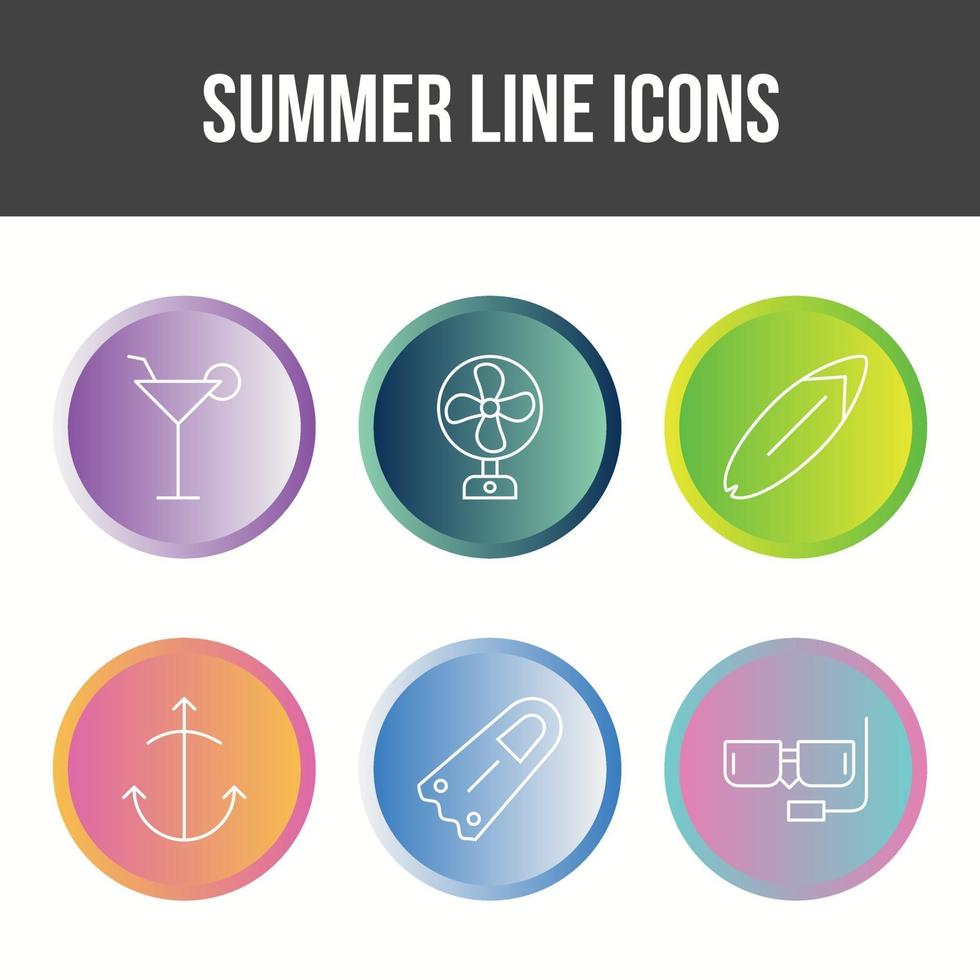 conjunto de iconos de vector de línea de verano único