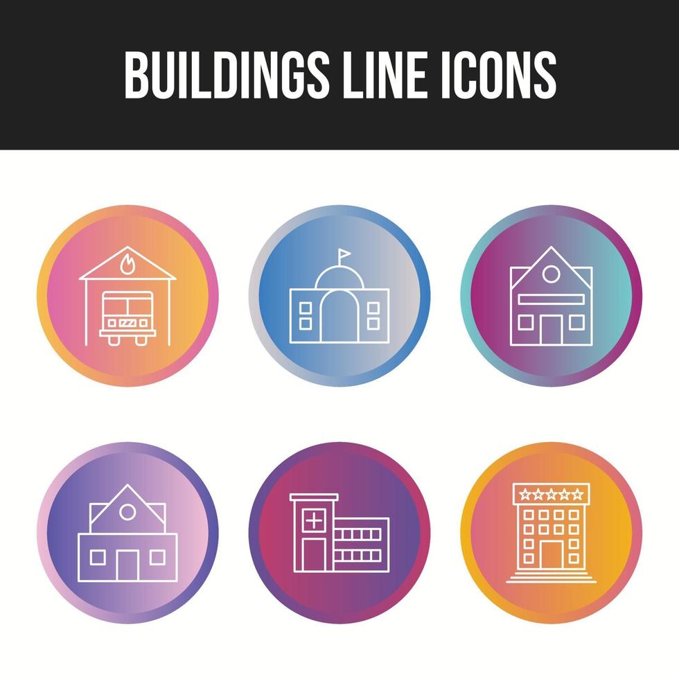 edificio único y conjunto de iconos de vector de puntos de referencia