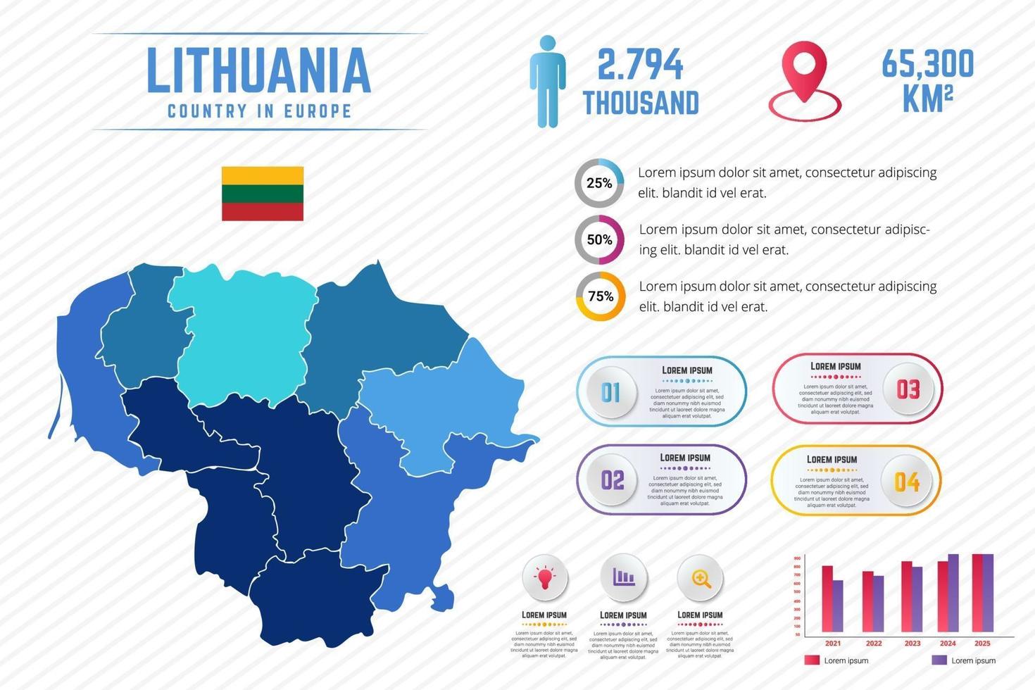 Colorful Lithuania Map Infographic Template vector