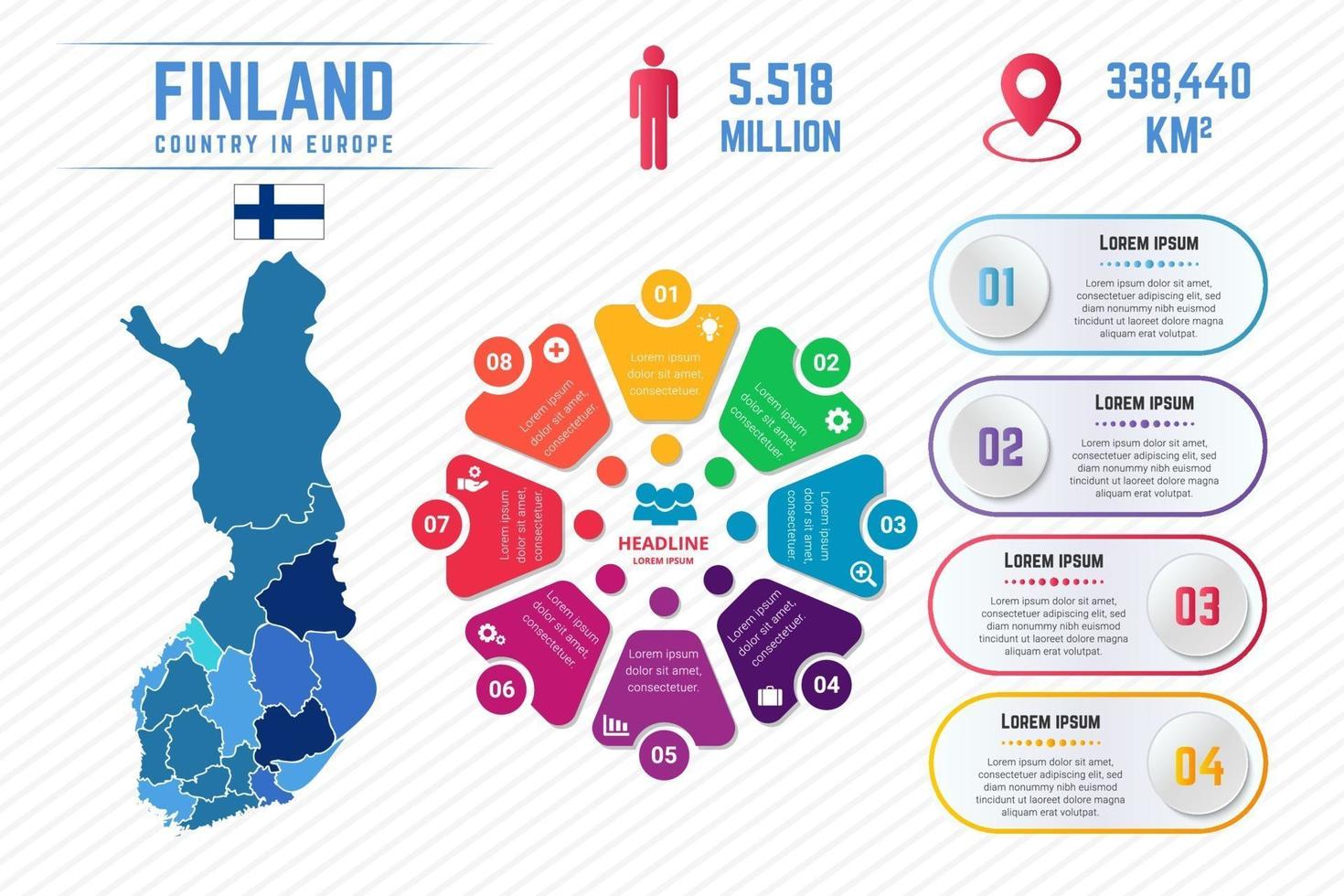 colorida plantilla de infografía de mapa de finlandia vector