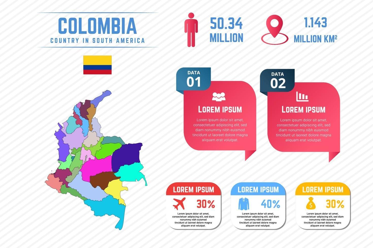 colorida plantilla de infografía de mapa de colombia vector