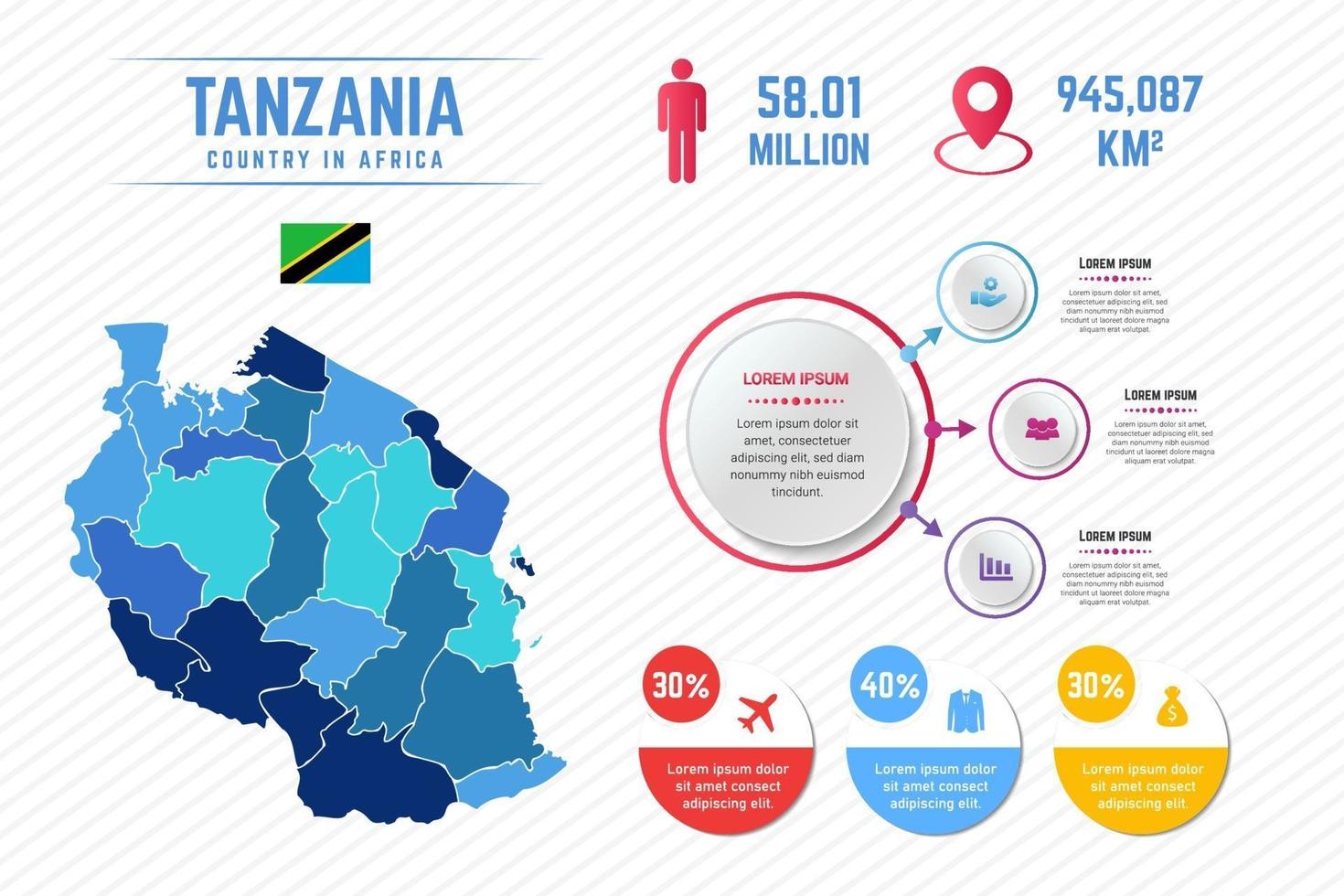 Colorful Tanzania Map Infographic Template vector