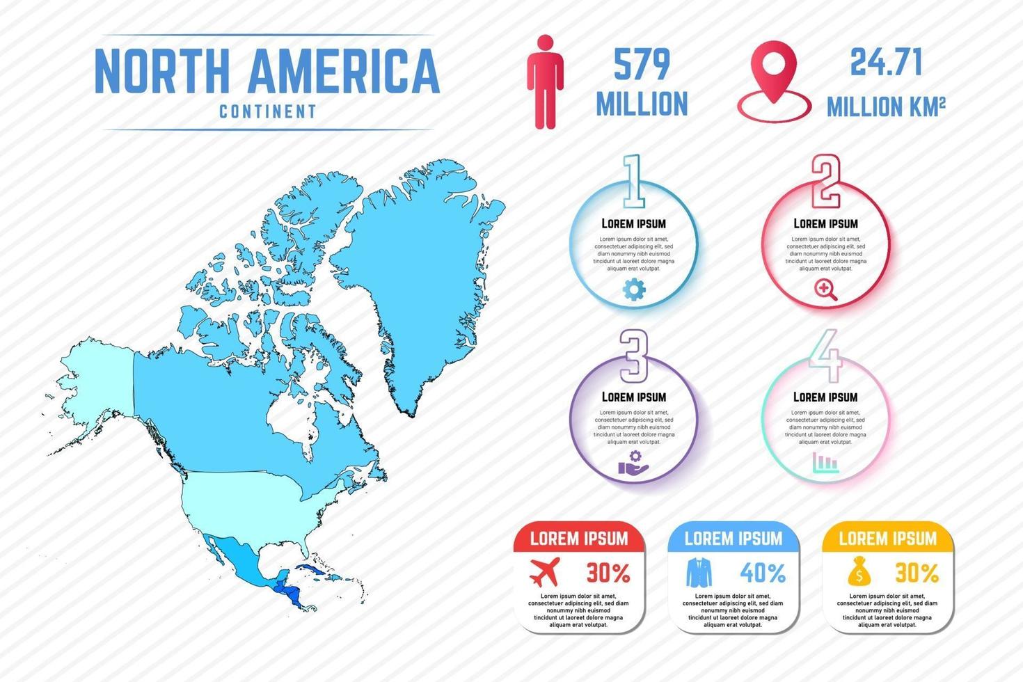 colorida plantilla de infografía de mapa de américa del norte vector