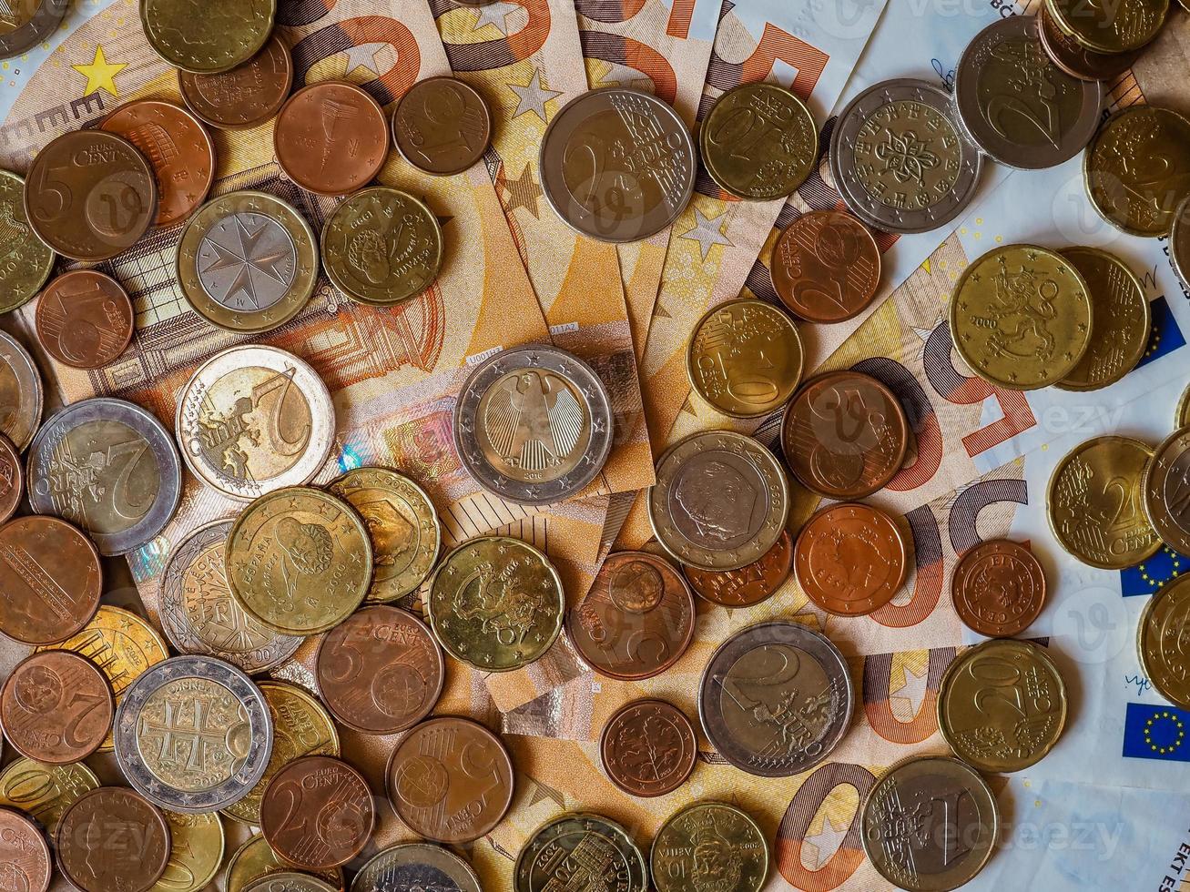 billetes y monedas de euro, unión europea foto