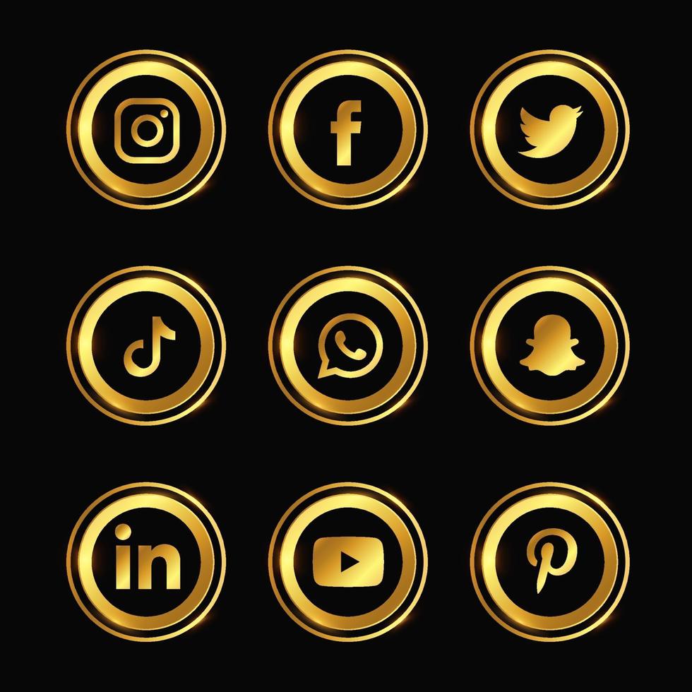 colección de iconos de redes sociales de lujo dorado vector