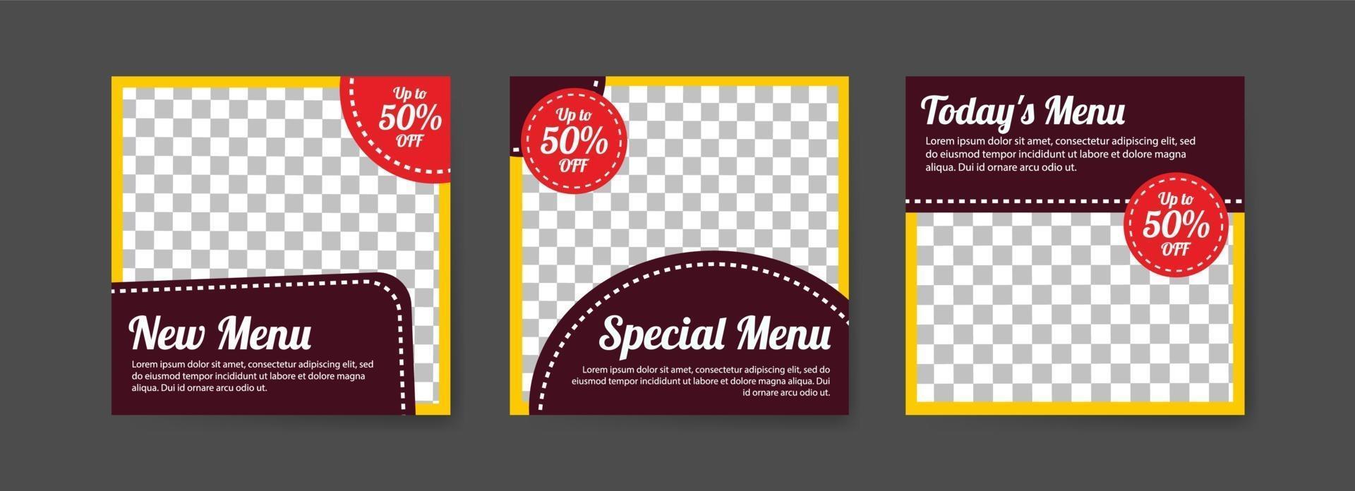 Social media post template for food sales promotion. vector