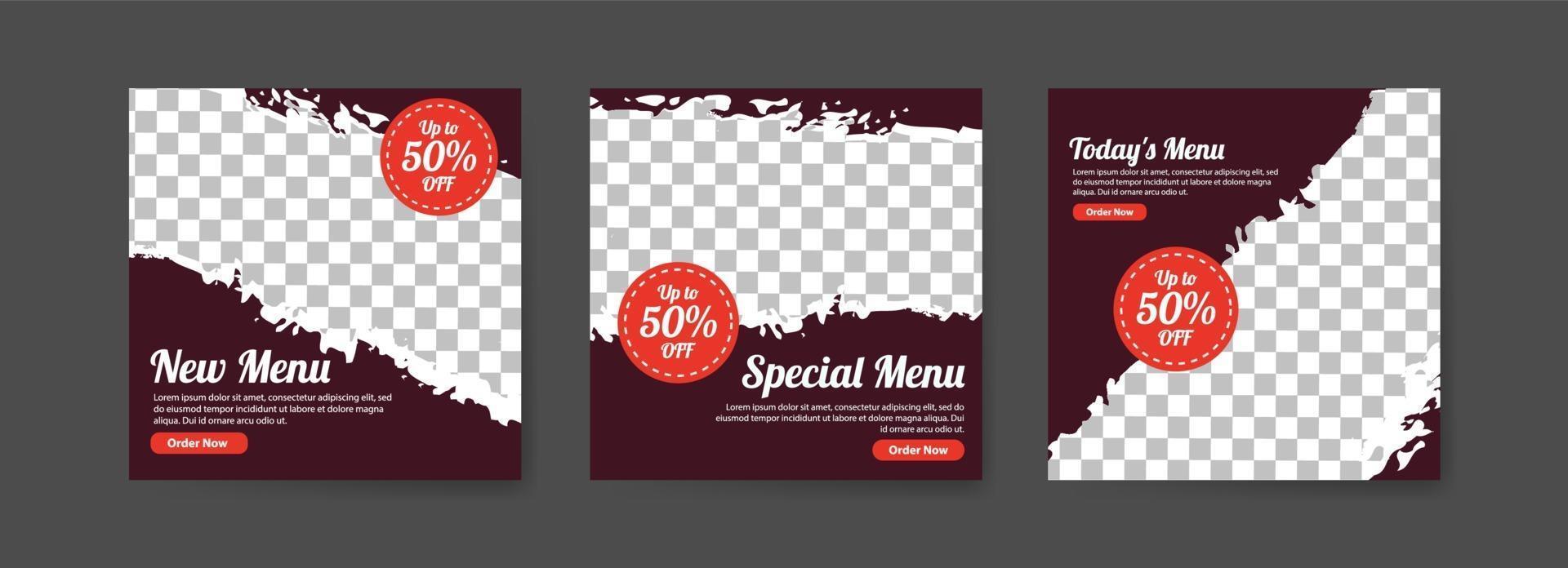 Social media post template for food sales promotion. vector