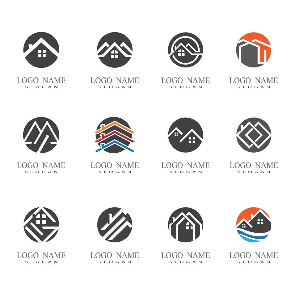 diseño de logotipos inmobiliarios, inmobiliarios y de construcción vector