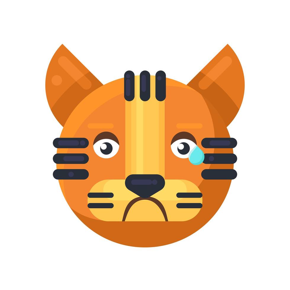 Tiger crying expression cute facial emoji vector