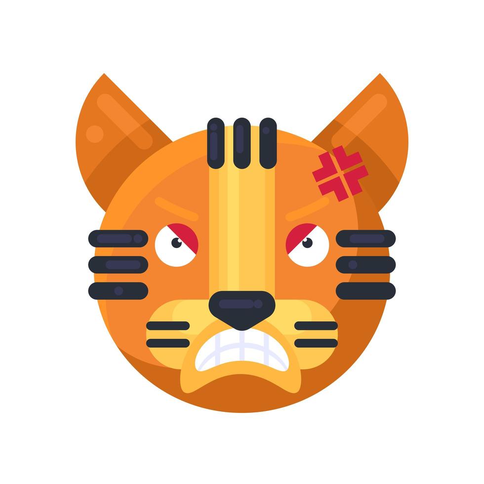 Tiger angry reaction expresion facial emoji vector