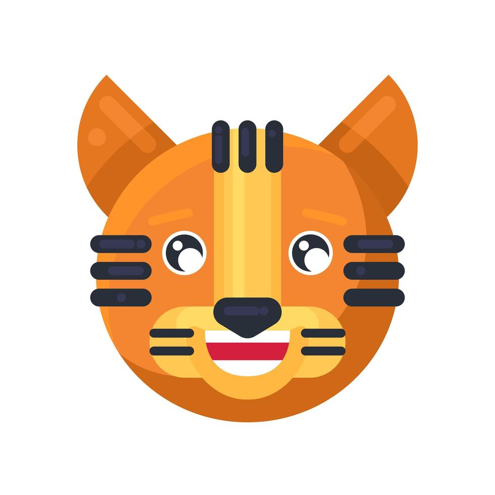 tigre, emoji, reír, con, dientes, y, lindo, ojos, vector
