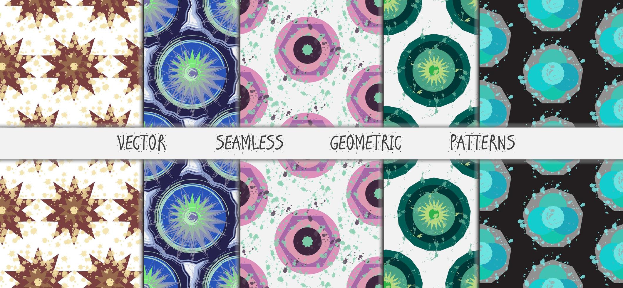 Grunge colorful geometric seamless patterns set vector