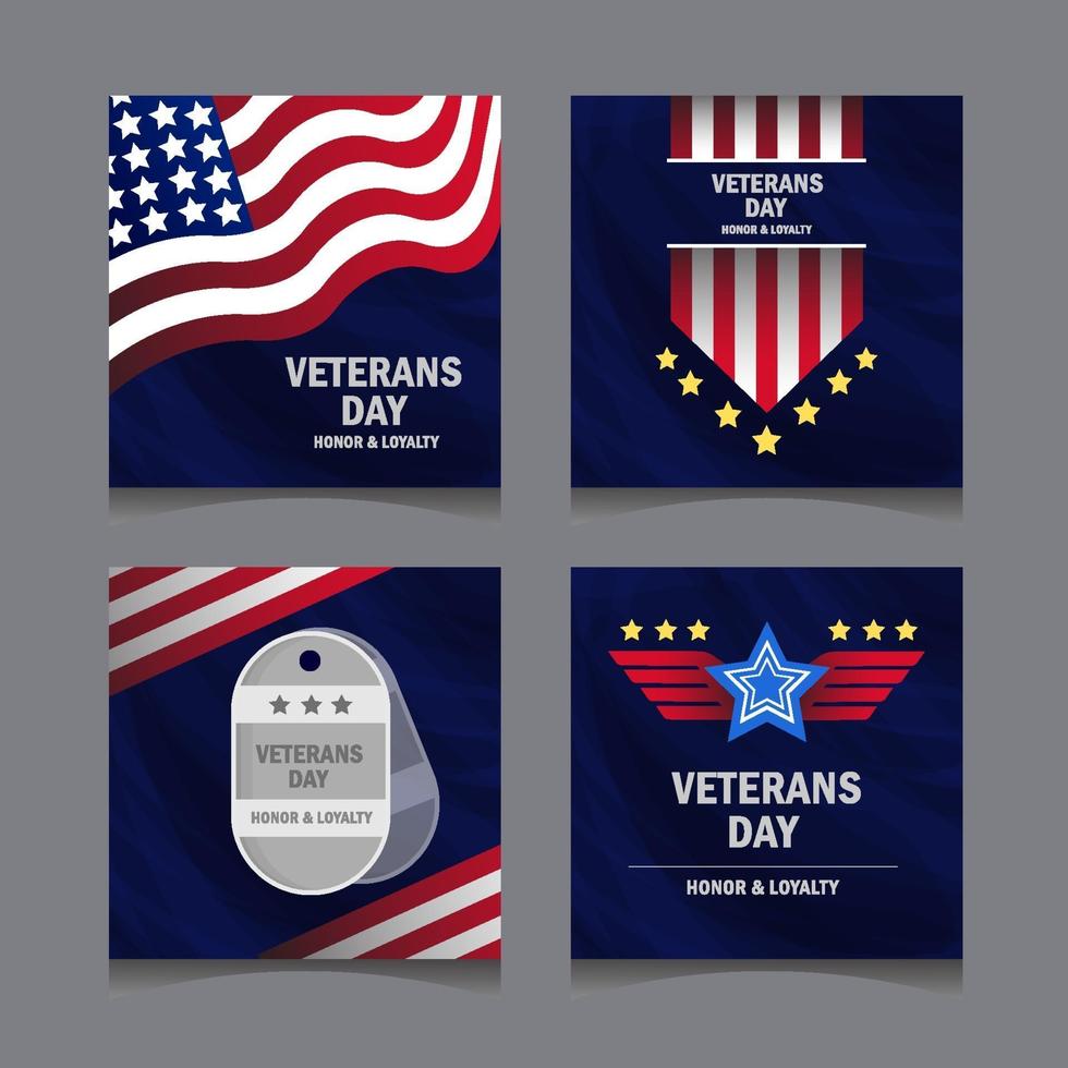 Veterans Day Social Media Set vector