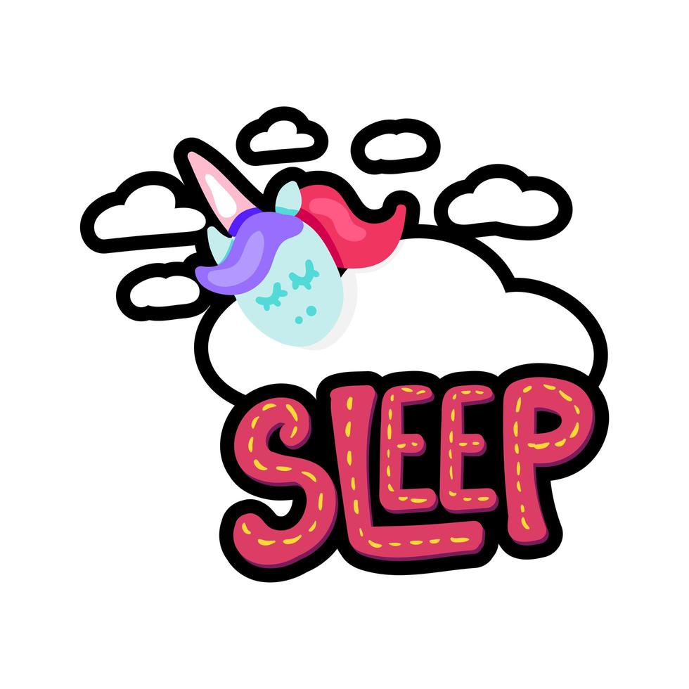 unicornio con parche de letras de sueño vector