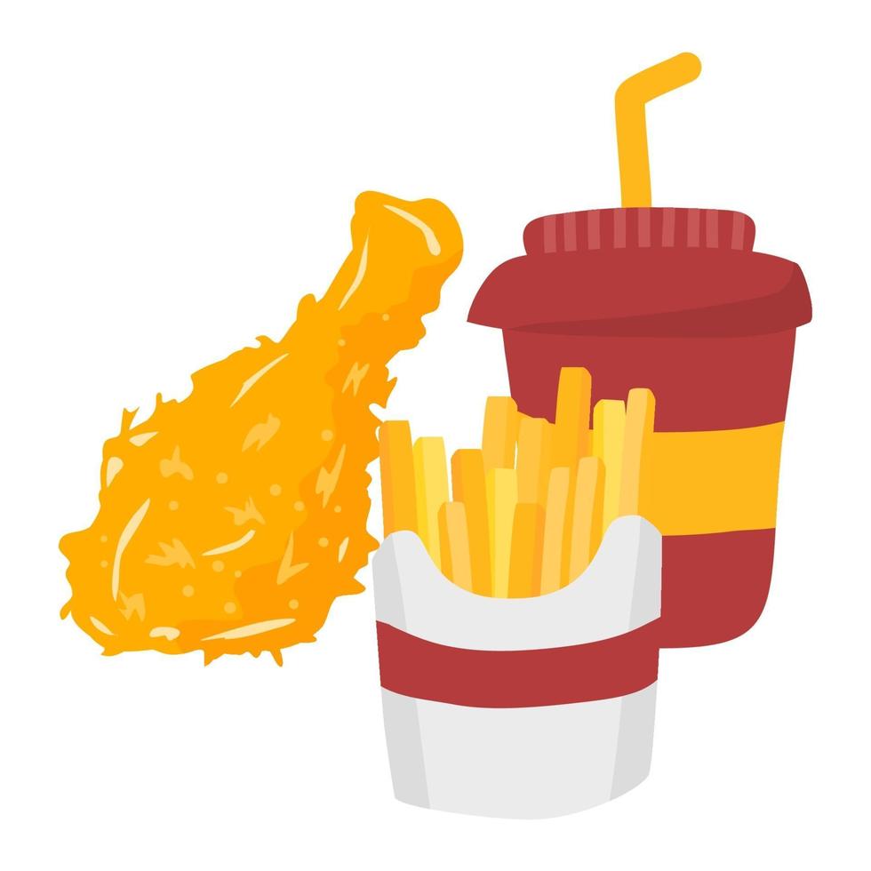 cute style french fries and fried chicken.eps vector