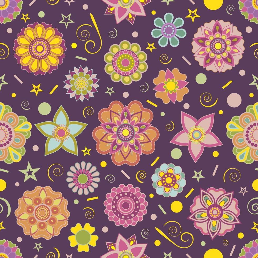 Colorful dreamy motif flower seamless vector pattern design