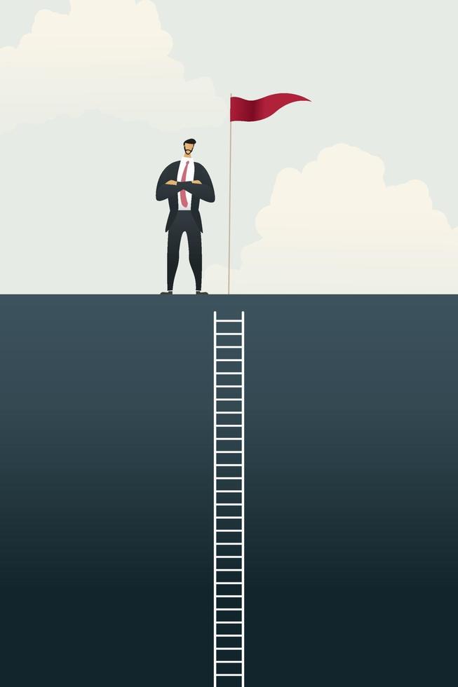 Business people with flag on standing on bar chart top over of goals. vector