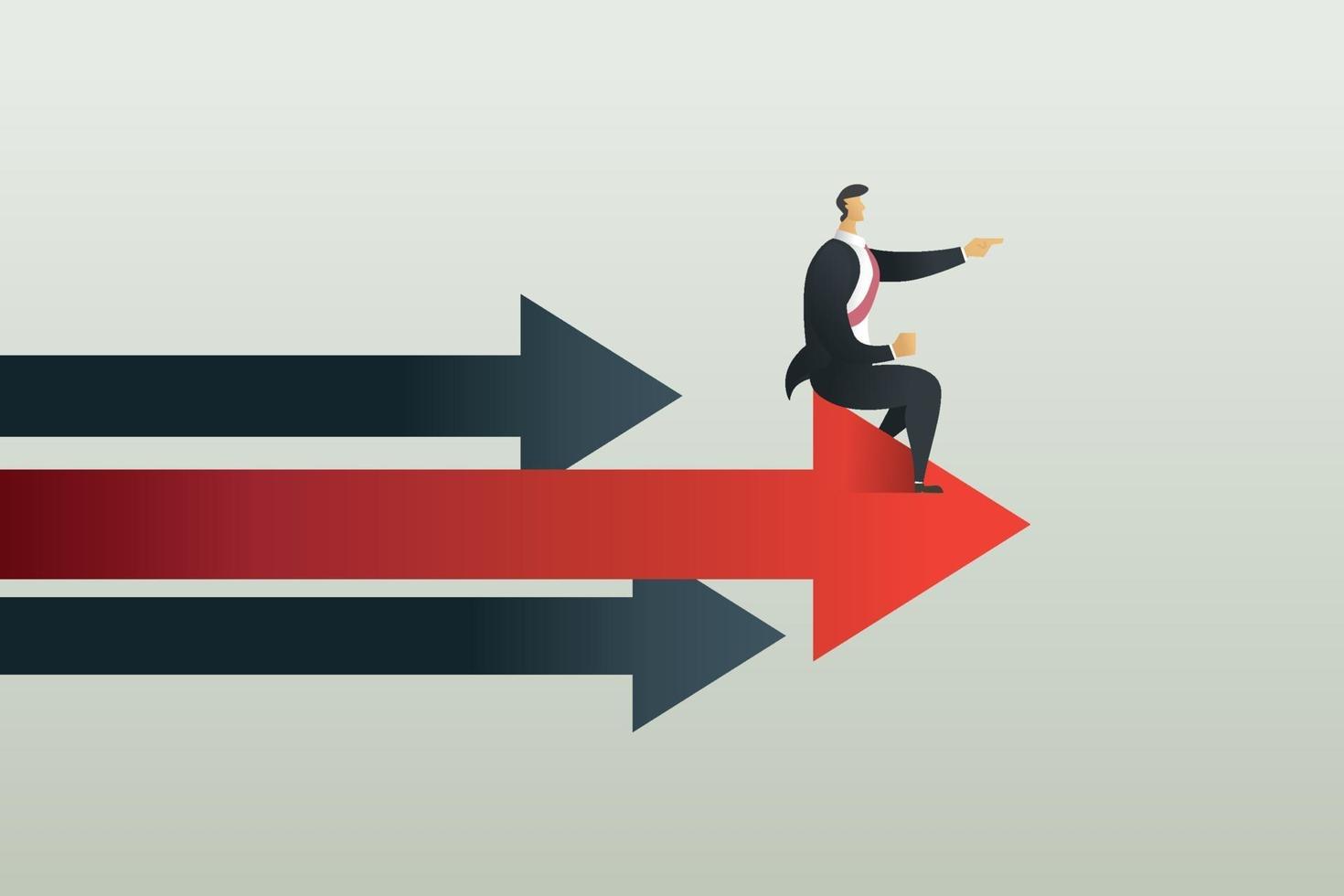 Business people sit point path to goal on arrow. vector