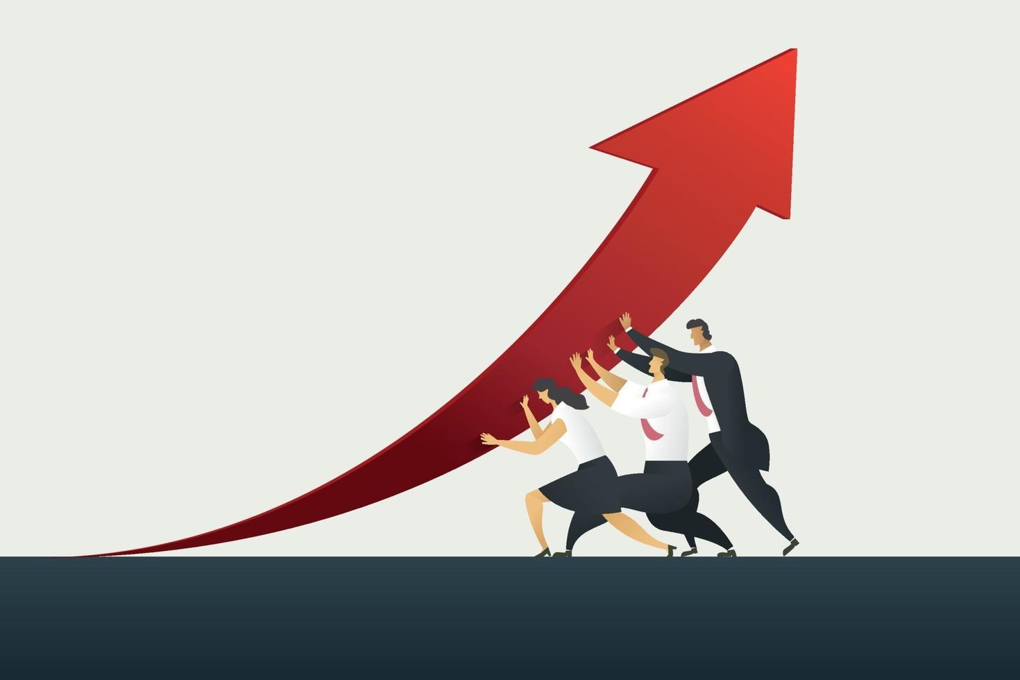 Business person teamwork holding arrow up path to goal business. vector