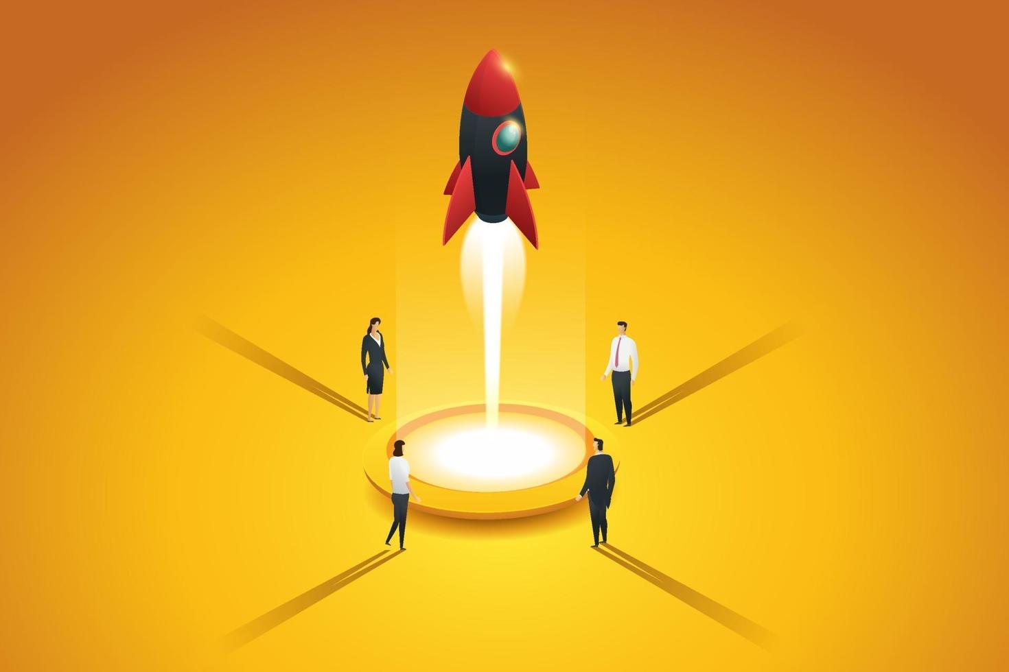 Startup business group people launching a rocket. vector