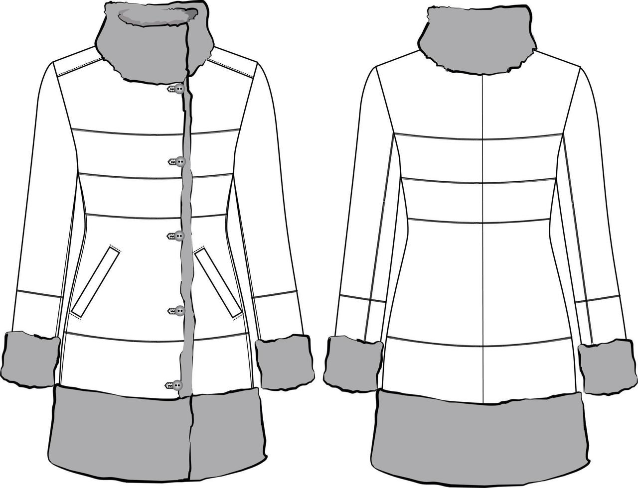 ilustración de abrigo de chaqueta de gamuza de moda. boceto de moda plana outwear vector