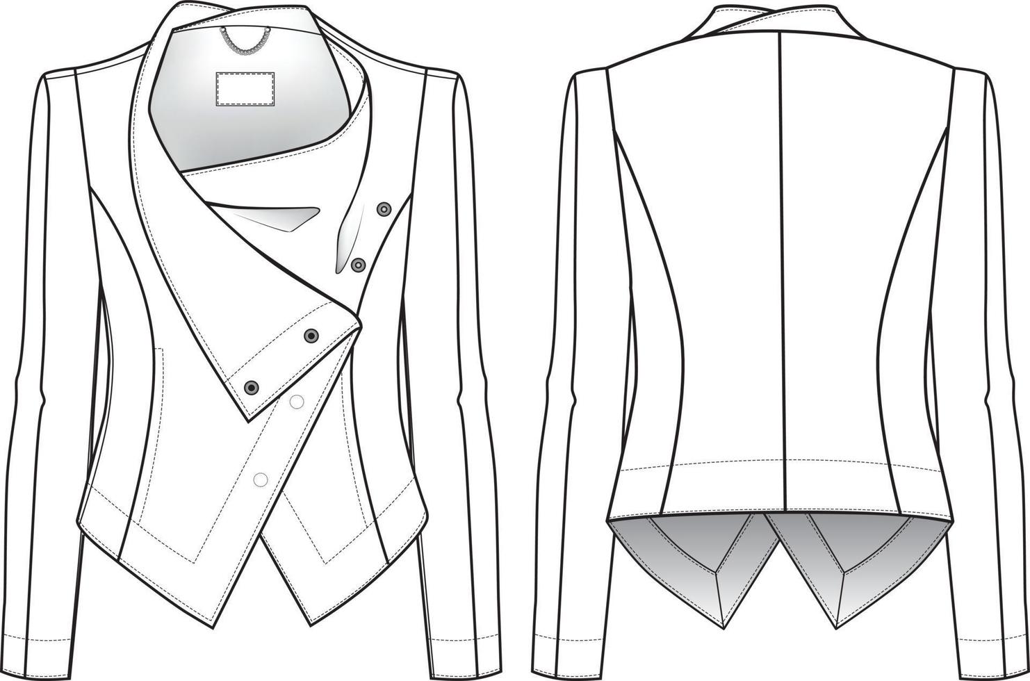 Ilustración técnica de chaqueta de cuero de moda. dibujo plano editable vector