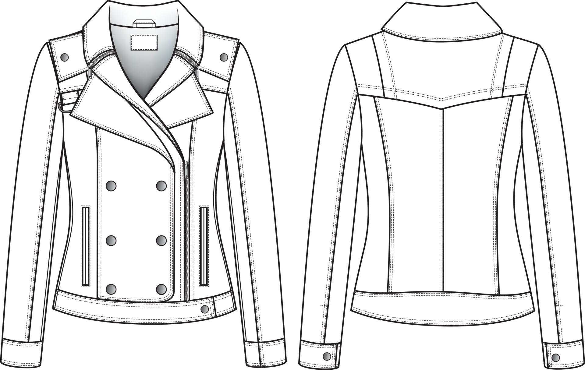 Leather jacket technical illustration. Editable flat fashion sketch