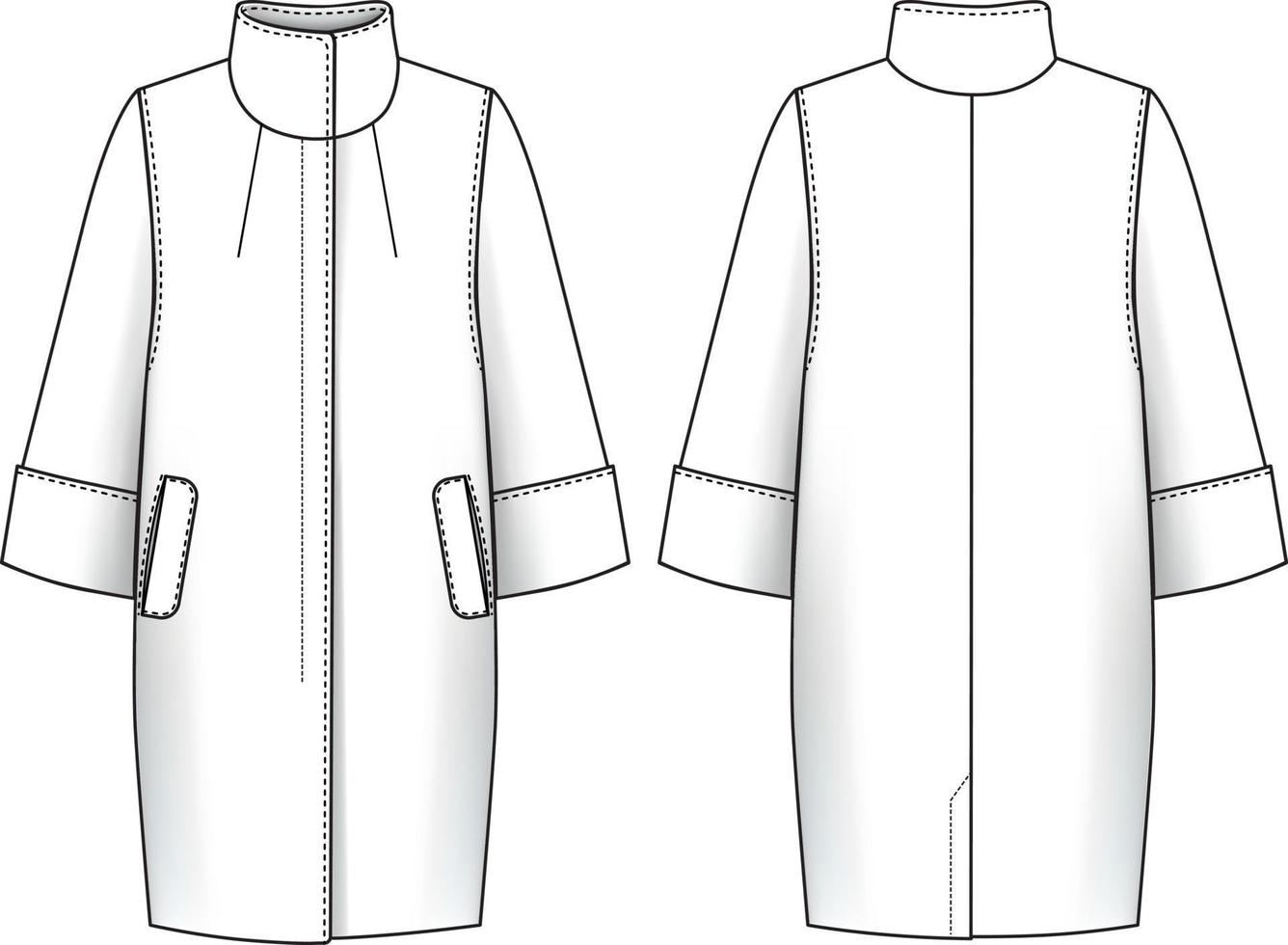Wool Coat technical illustration. Outwear flat fashion sketch vector