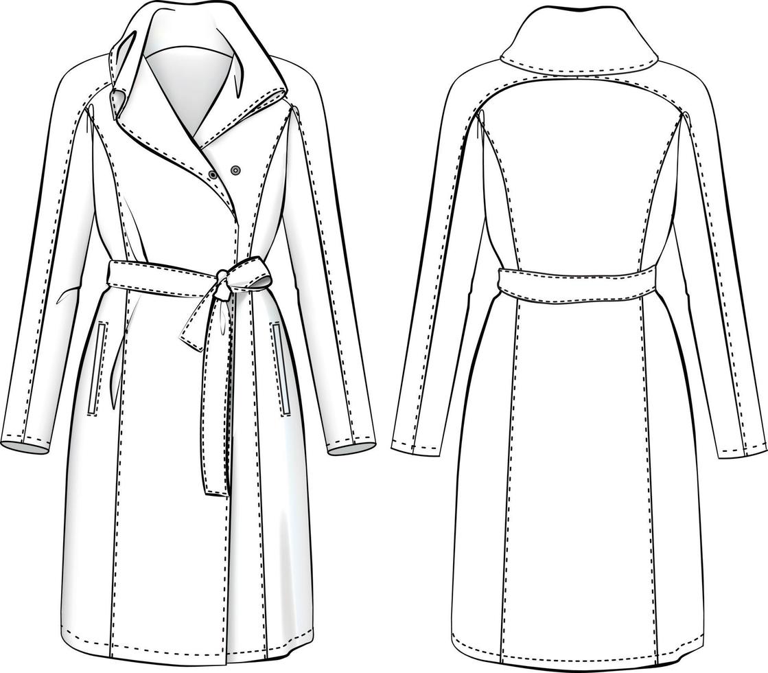Wool Coat technical illustration. Outwear flat fashion sketch vector