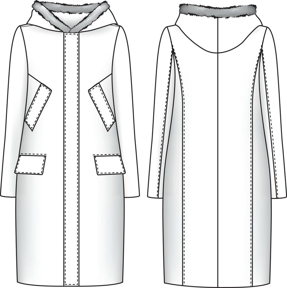 Wool Coat technical illustration. Outwear flat fashion sketch vector