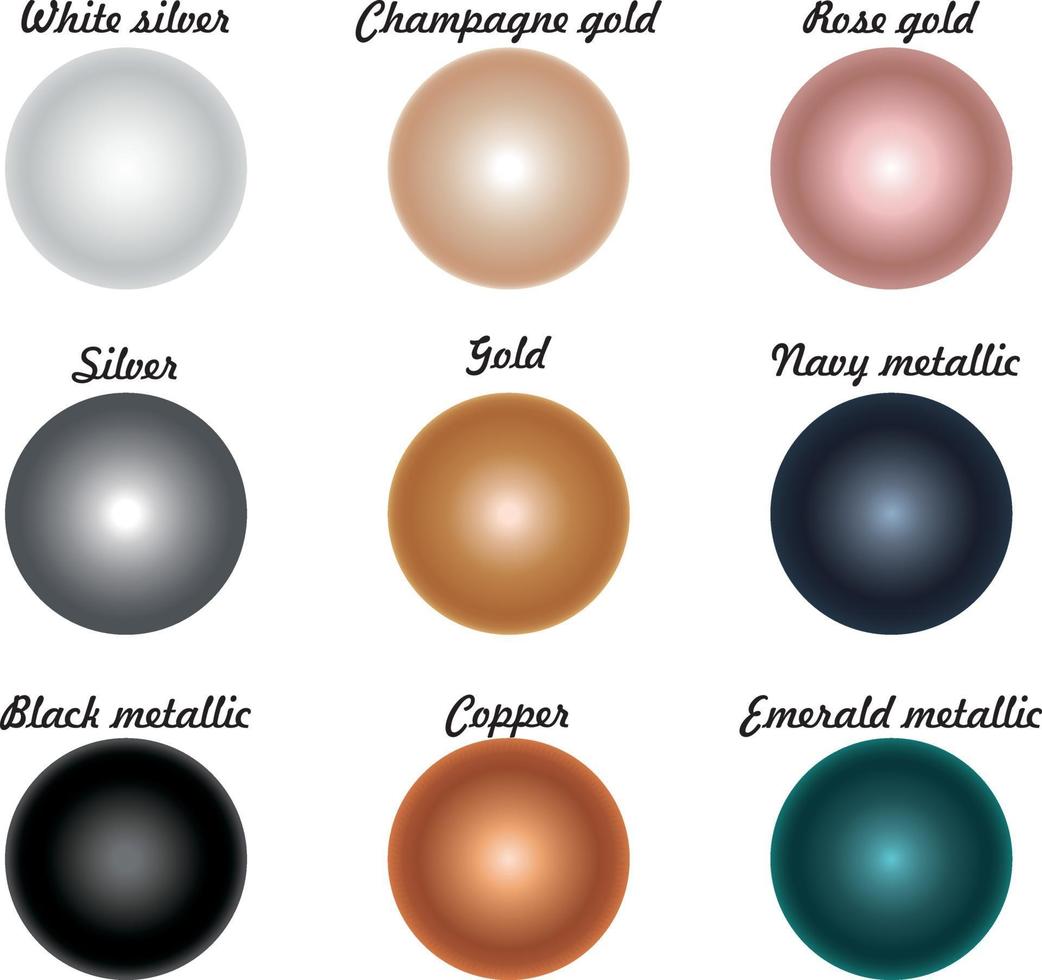 Metallic foil shiny radial gradient swatches. Gold, silver, champagne vector