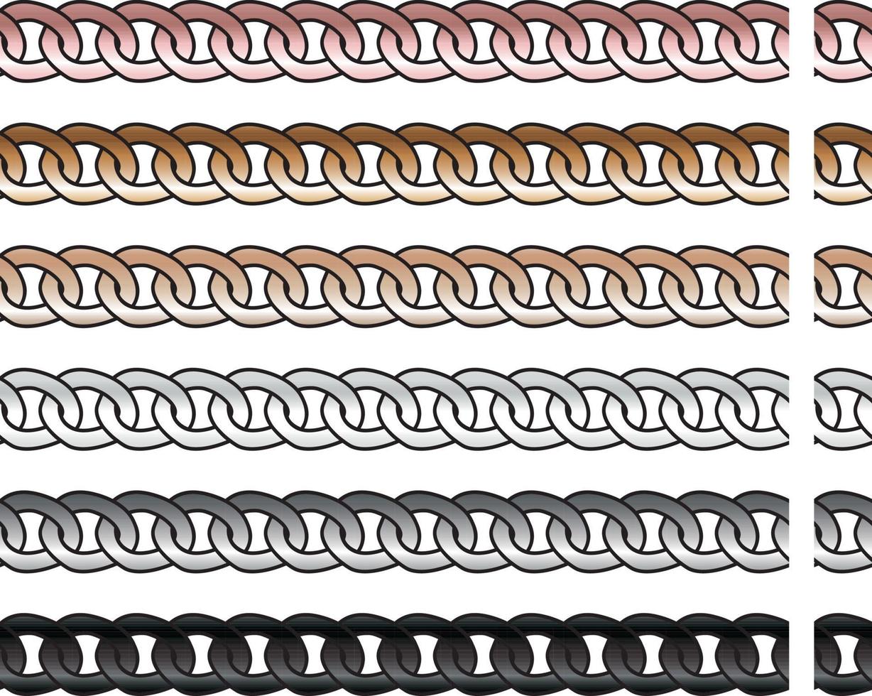 Metal chain pattern brush for sketches. Gold, silver, rose gold vector