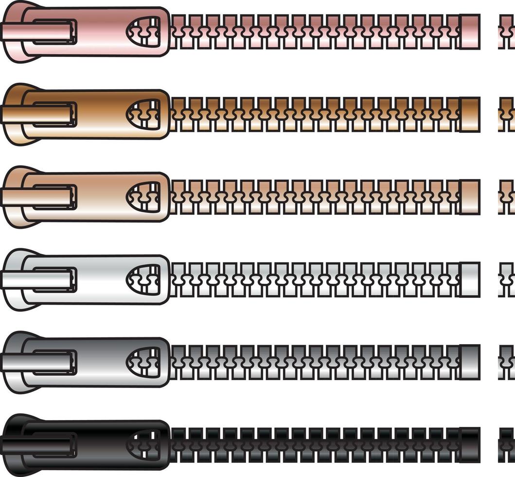Metal zipper pattern brush for flat sketches. Gold, silver, champagne vector