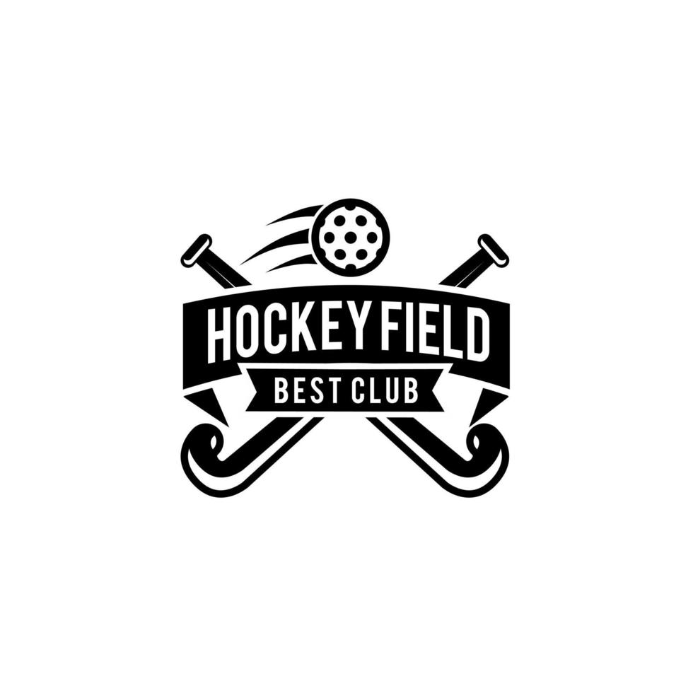 Ilustración de diseño de icono de logotipo de escudo de campo de hockey vector