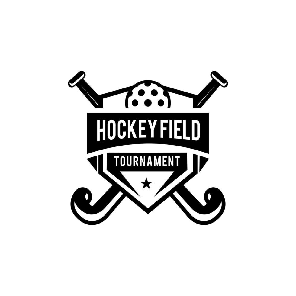 Ilustración de diseño de icono de logotipo de escudo de campo de hockey vector