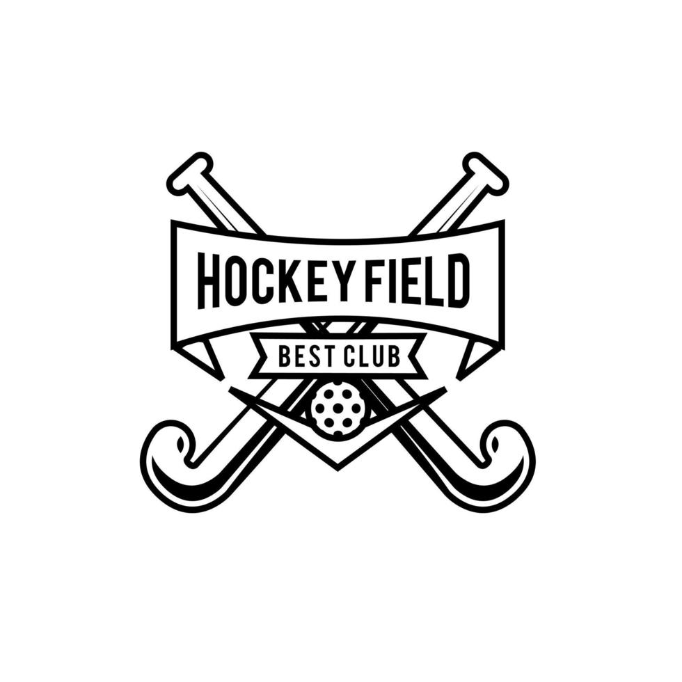 Ilustración de diseño de icono de logotipo de línea de escudo de campo de hockey vector