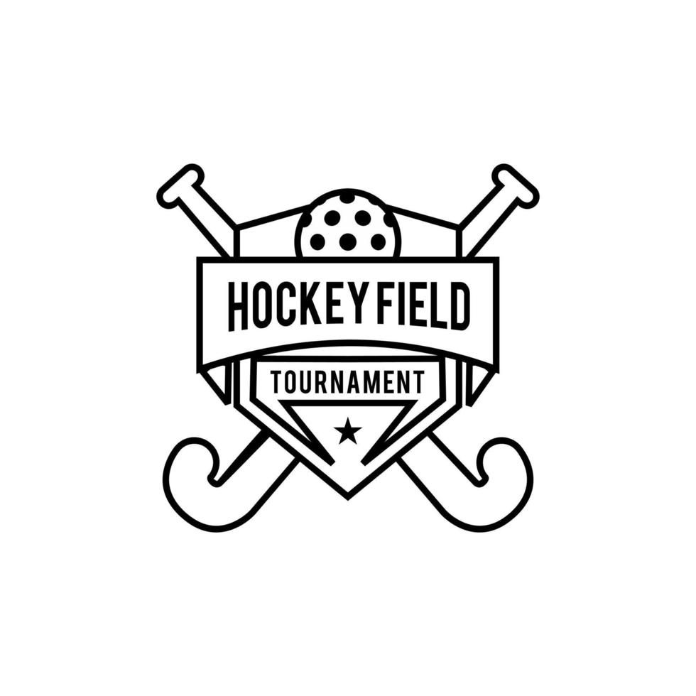 Ilustración de diseño de icono de logotipo de línea de escudo de campo de hockey vector