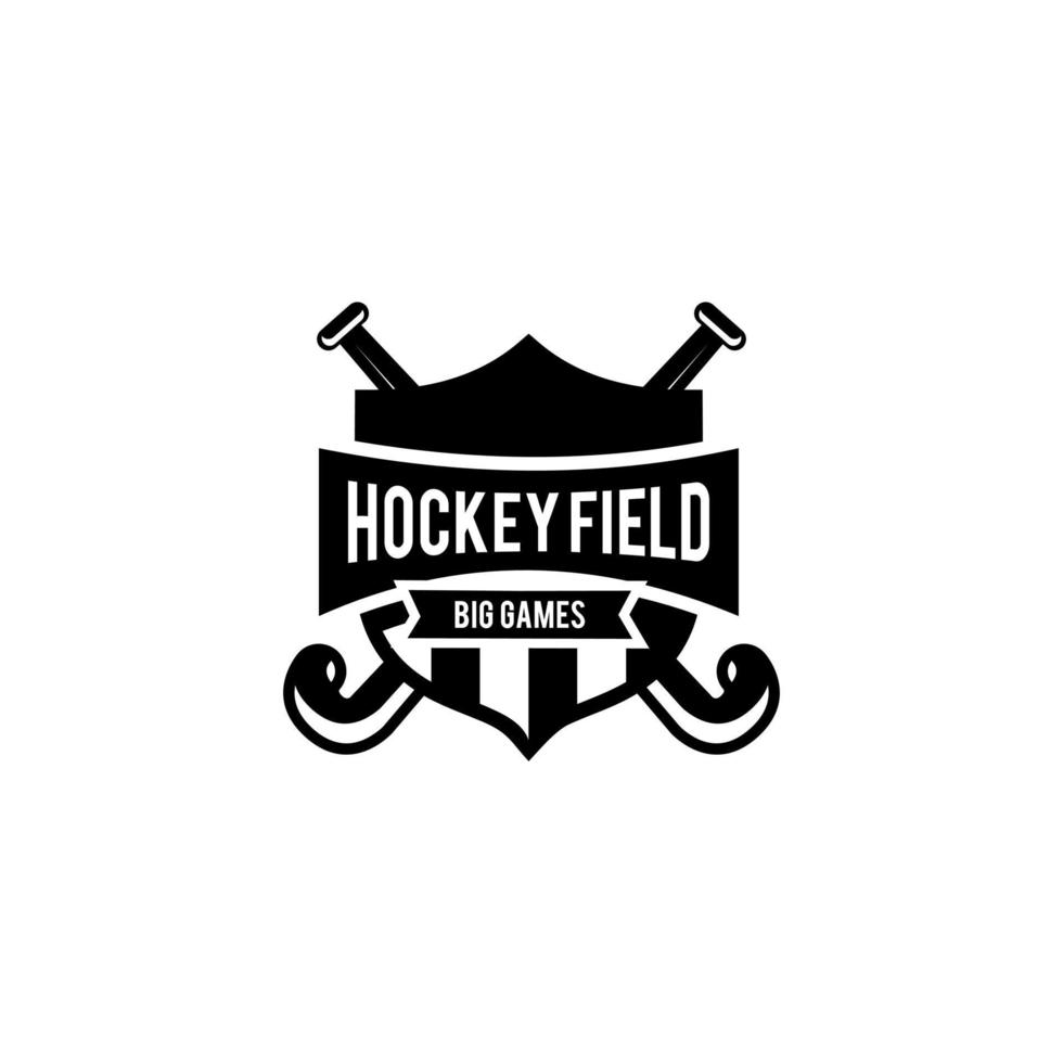 Ilustración de diseño de icono de logotipo de escudo de campo de hockey vector
