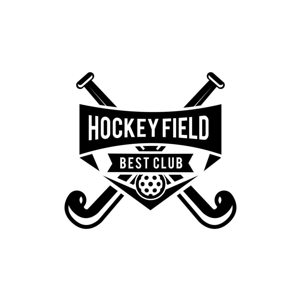 Ilustración de diseño de icono de logotipo de escudo de campo de hockey vector