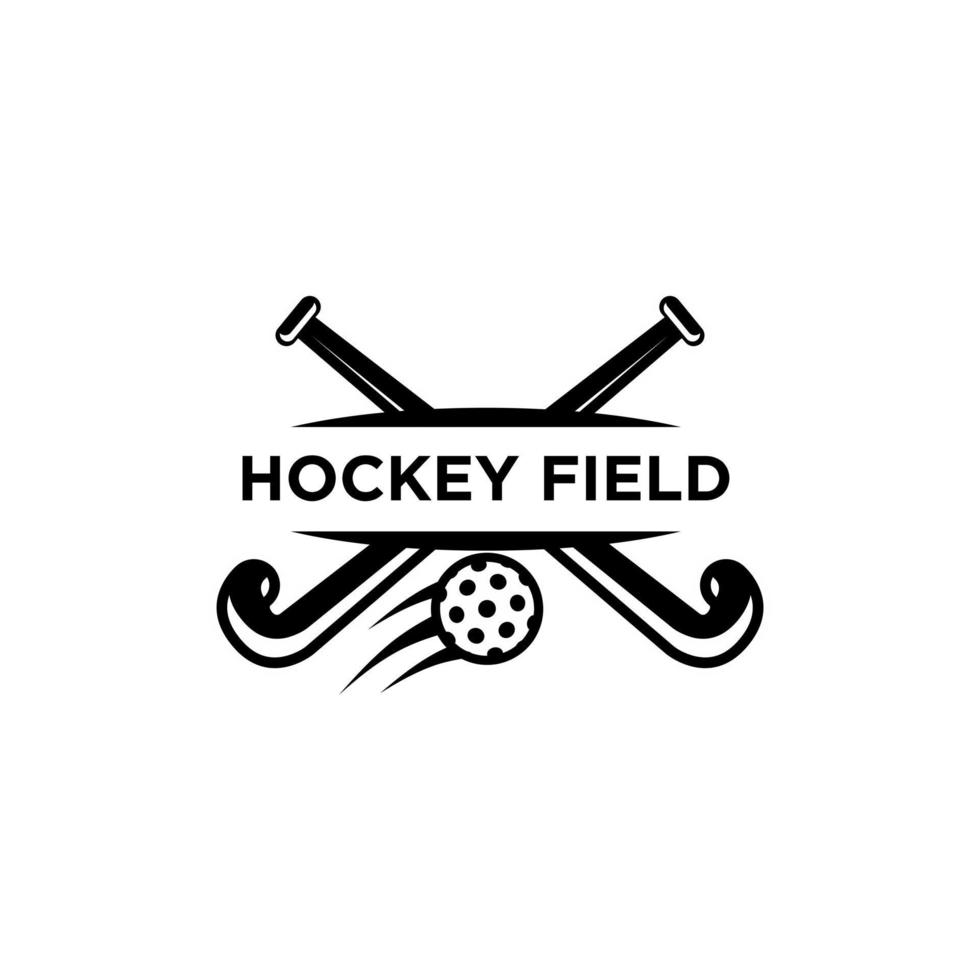 Ilustración de diseño de icono de logotipo de escudo de campo de hockey vector