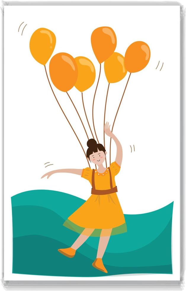 little girl with balloons on yellow vector
