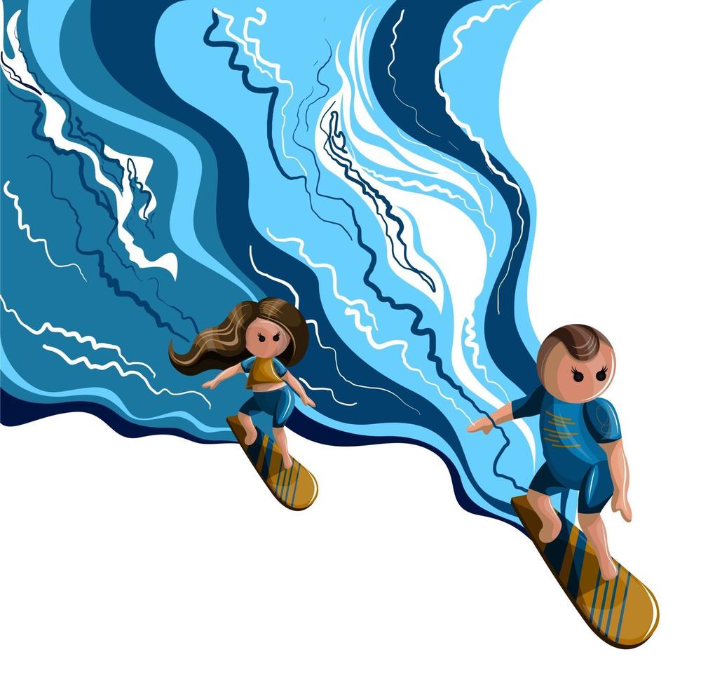 Vector image of a sports pair of surfers
