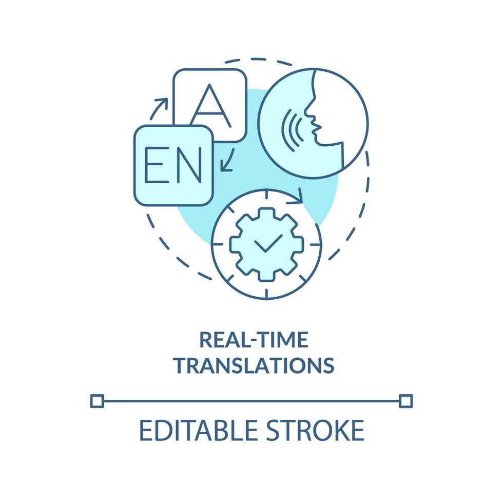 icono de concepto azul de traducción en tiempo real vector