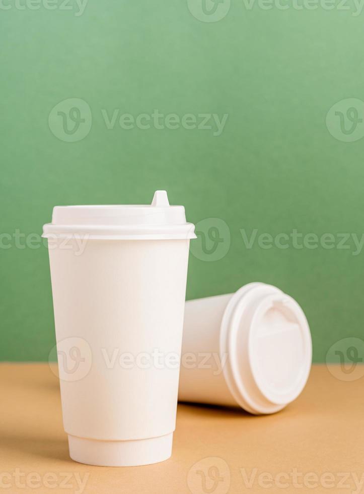 White large takeaway paper coffee cups mock up photo