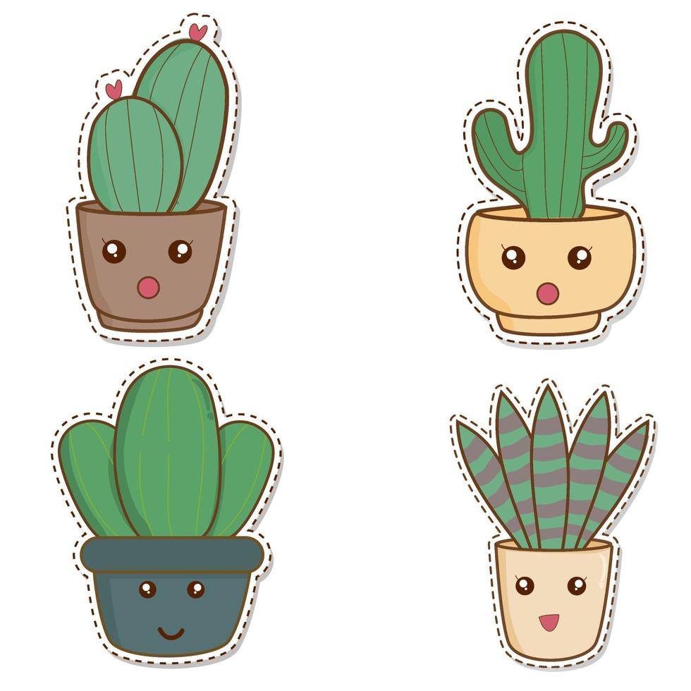 Set of cute succulents plant and cactus cartoon. sticker concept