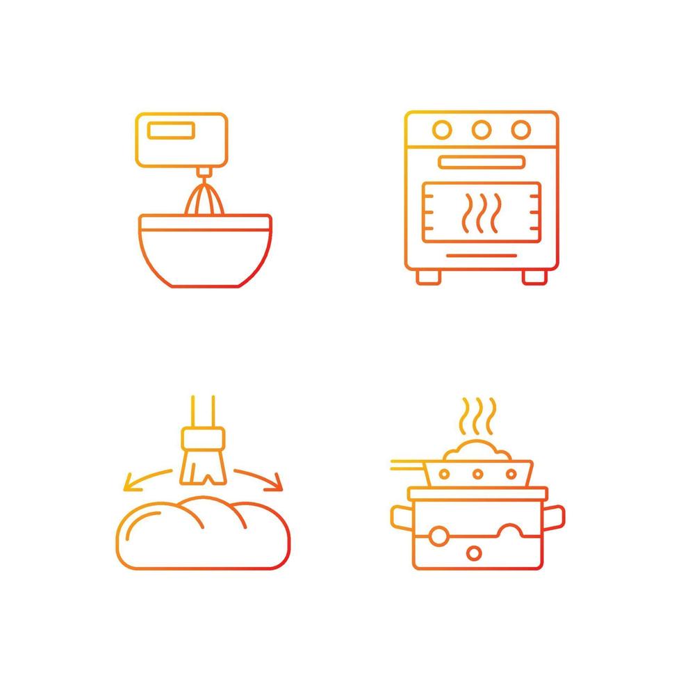 Cookery gradient linear vector icons set