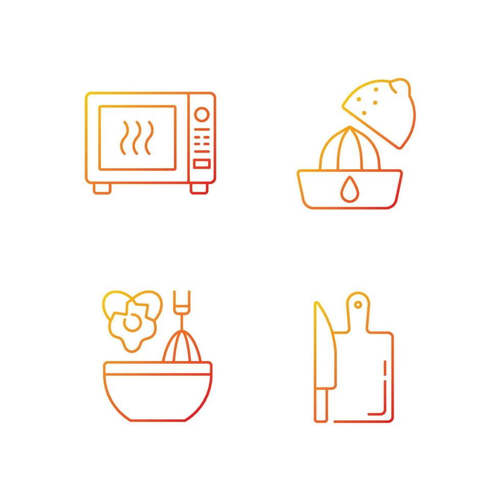 Conjunto de iconos de vector lineal degradado de receta de comida