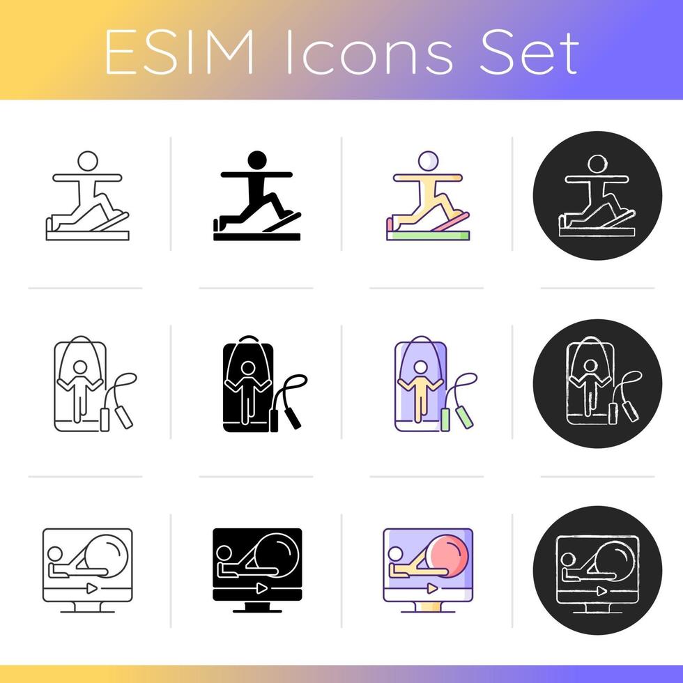 Online fitness wellness programs icons set. vector