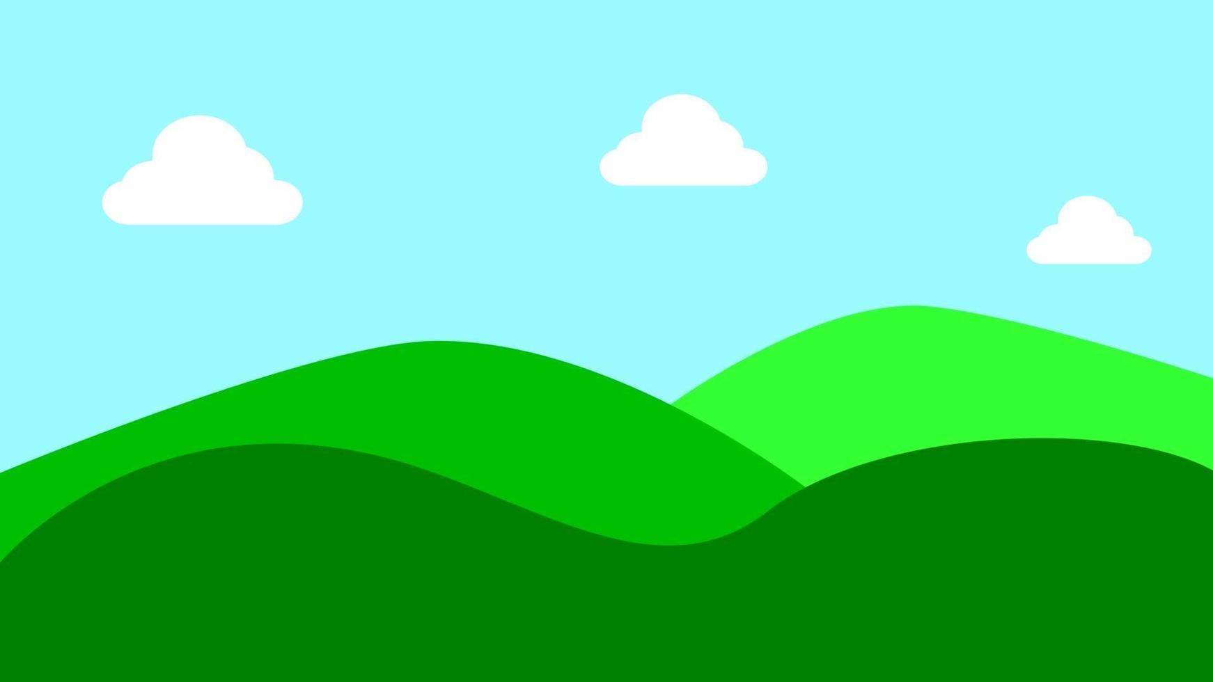 Summer fields landscape with a dawn, green hills, blue sky, vector